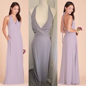 Birdy Grey Moni Dress Chiffon Silver Bridesmaid Dress Formal Long Gown size S